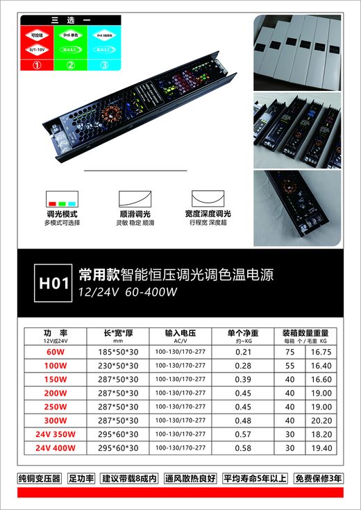 H01 恒压调光电源 12V/24V DALI/0-10V 调色温 LED 驱动