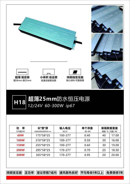 H18 IP67 Waterproof Ultra-Slim Constant Voltage LED Driver — YFX LED driver product photo