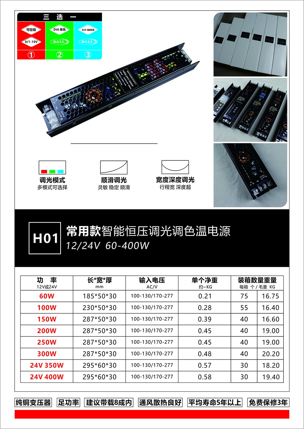 H01 恒压调光电源 12V/24V DALI/0-10V 调色温 LED 驱动 产品图