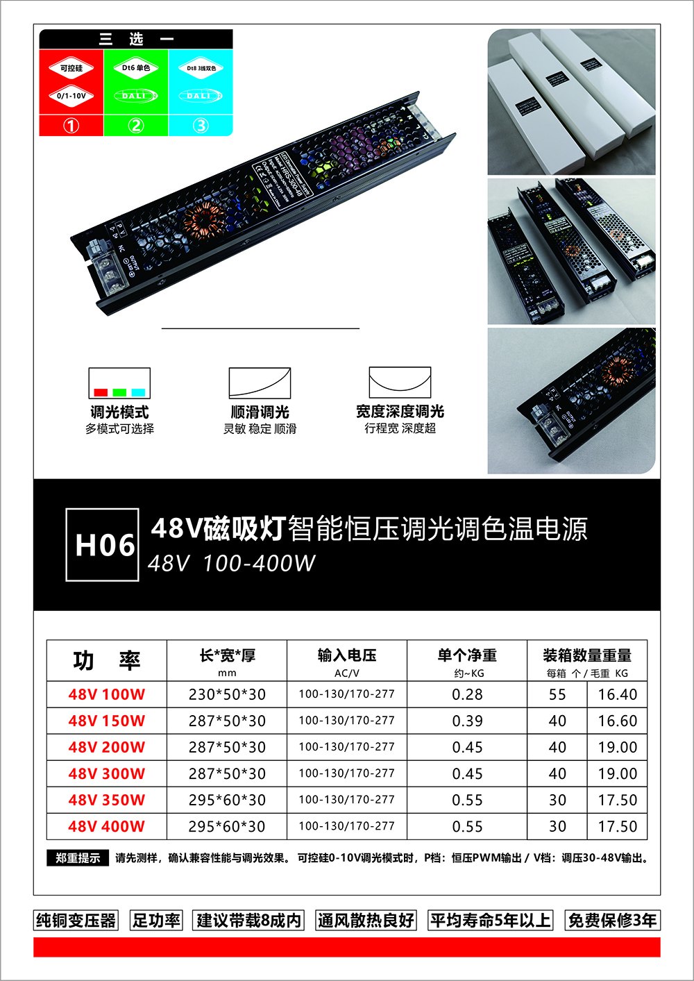 H06 48V 磁吸灯电源 DALI/0-10V 可控硅 恒压调光 产品图