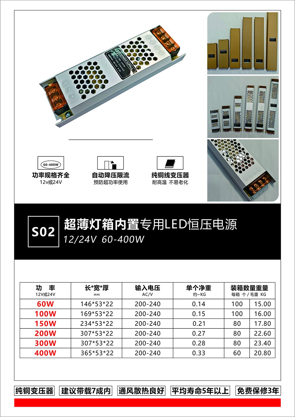 S02 超薄灯箱电源 12V/24V 广告软膜灯箱 LED 驱动 产品图